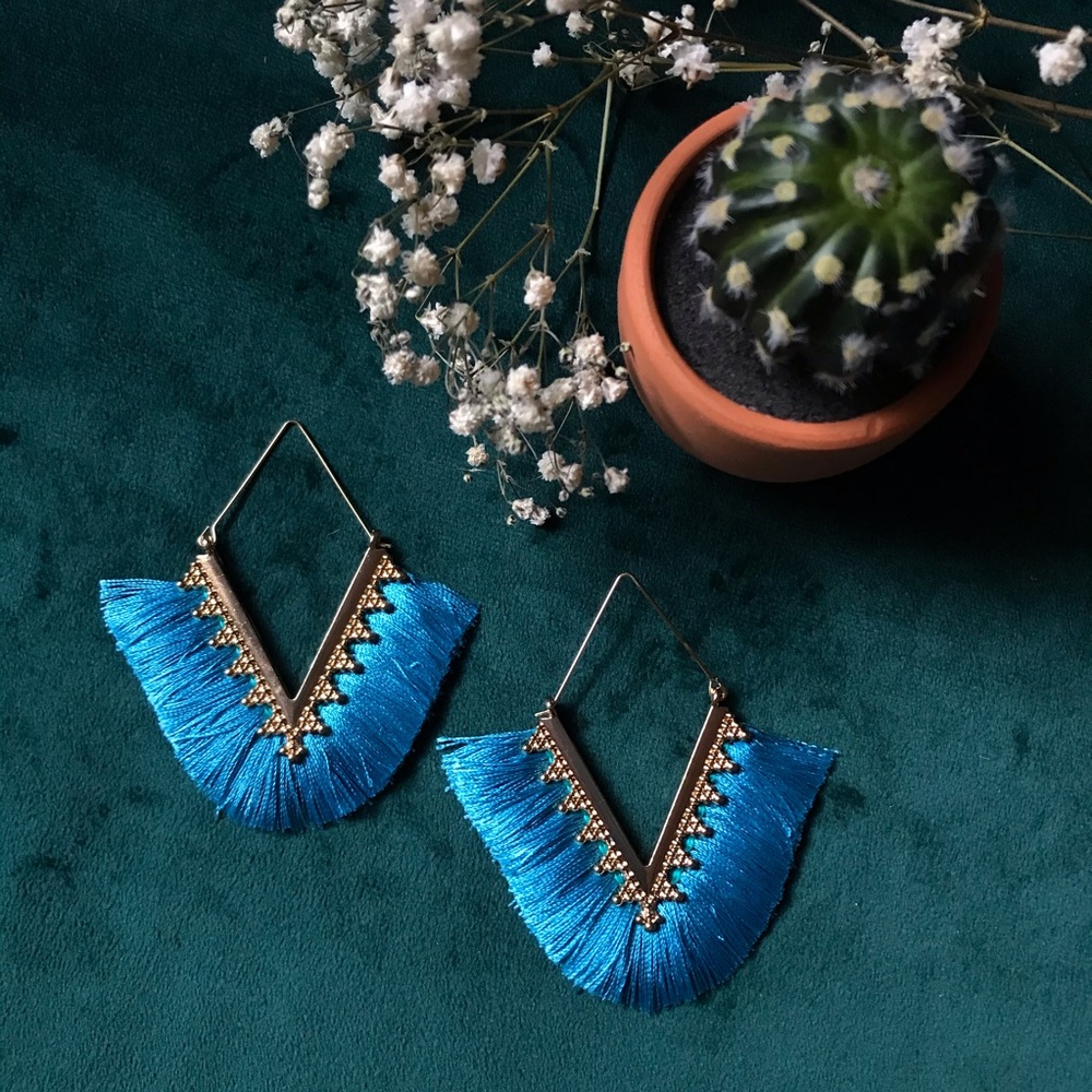 GIVEAWAY PRIZE- Sea Blue V shape Fringe earrings
